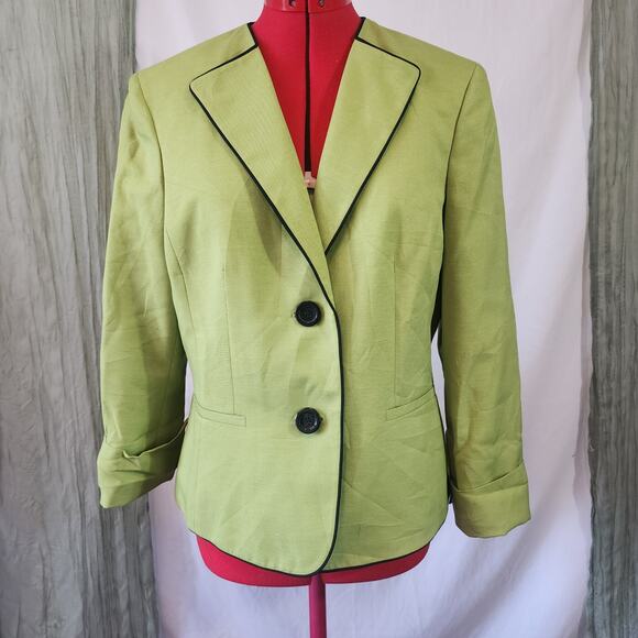 Black Label Evan-Picone Lime Green Black Trimmed Long Sleeve Blazer  Size 12 - Picture 1 of 6